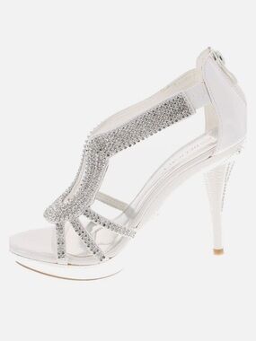 Delicacy White Crystal T-Strap High Heel Sandals
